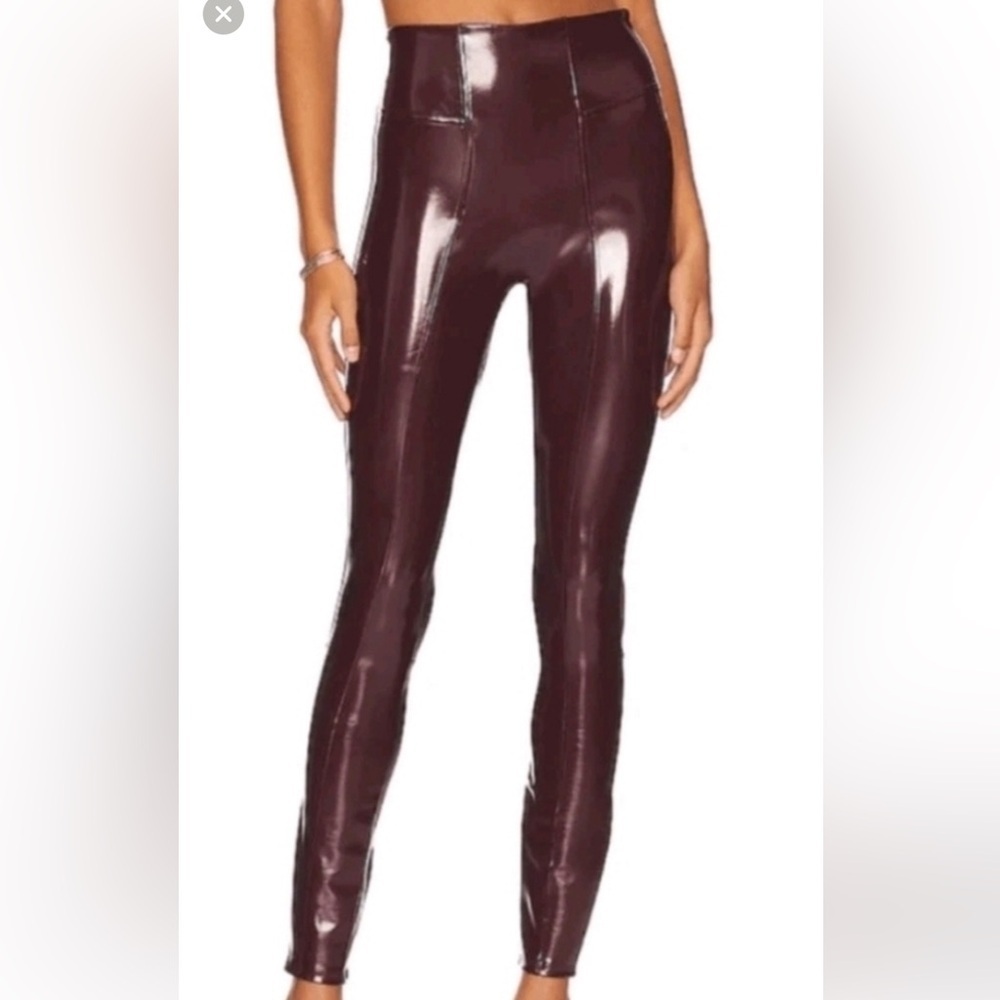 Spanx burgundy shiny leather pants new